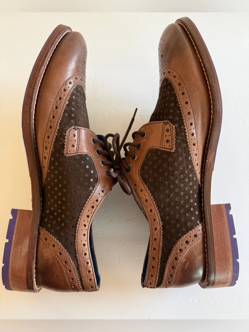 Ted Baker CASSIUSS3 Brown Leather Suede Wingtip Brogue Oxford Shoes Men's US 9
